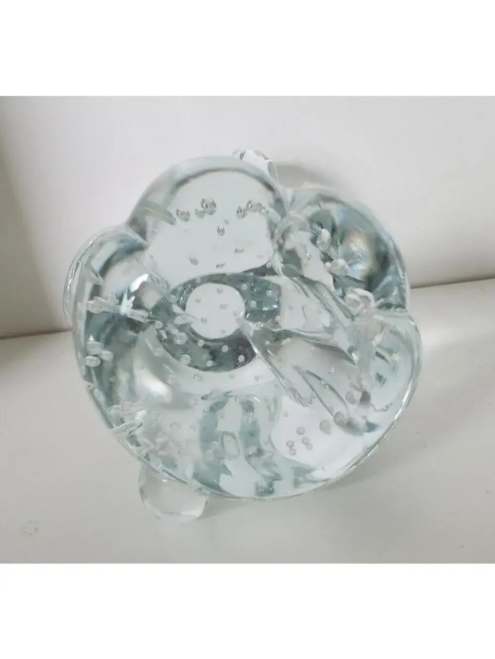 Clear Bullicante Art Glass Elephant Paperweight Figurine Decor Trunk up 4.5”